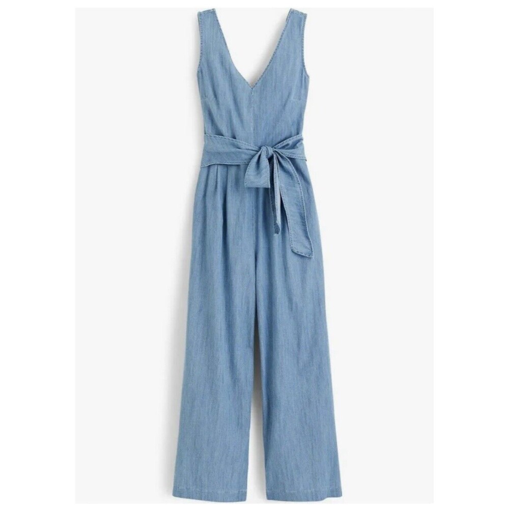 J.Crew Light Blue Wrap-tie Chambray Romper/Jumpsuit Sz 8 Cut Out